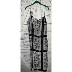 H&M  Black Floral Checkered Maxi Strappy Sundress Size L NWT Side Slit